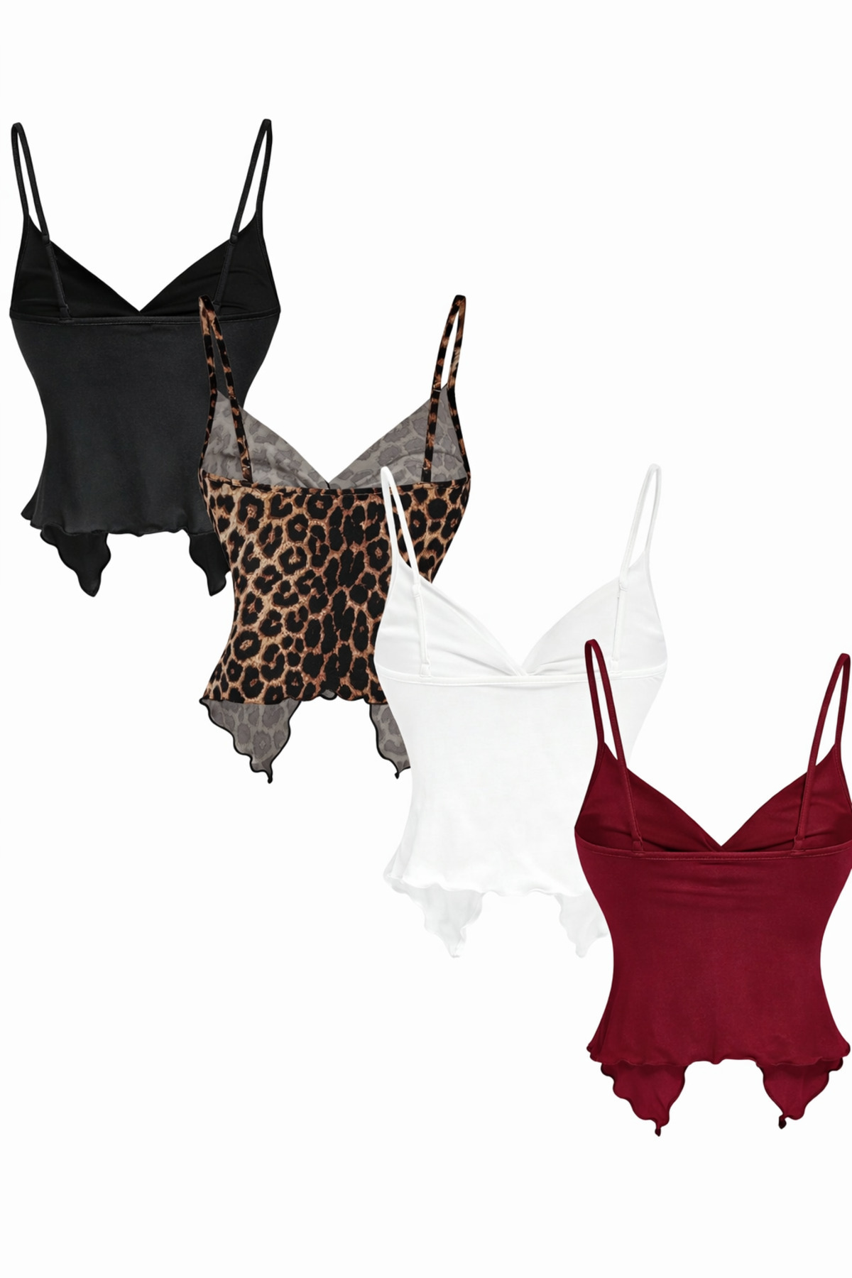 poswicon Leoparlı 4lu set Ön Büküm İnce Askılı Alaçatı Crop görsel 4