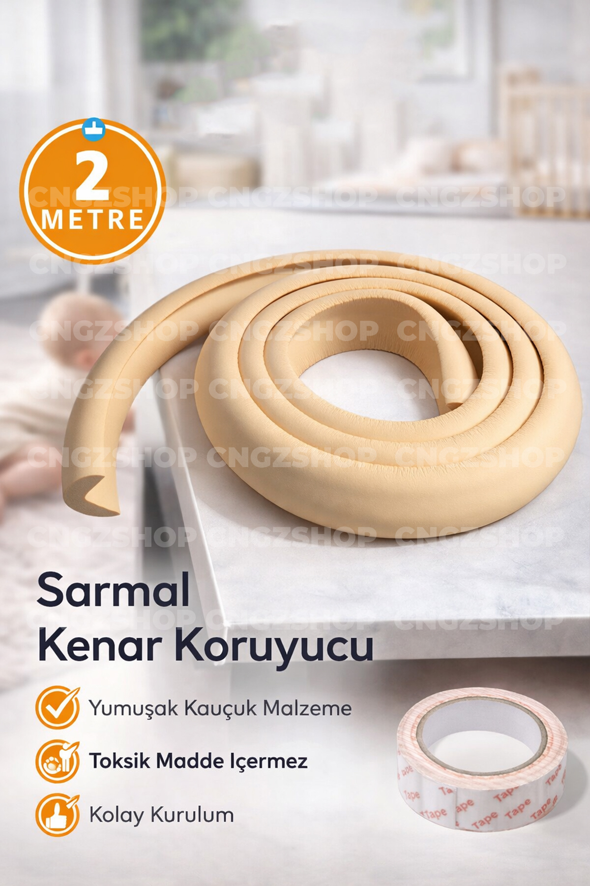 CNGZSHOP 2 Metre Sarmal Kenar Koruyucu – Kalın Kauçuk Bebek Çocuk Masa Köşe Koruma fotoğrafı 6 (önizleme)