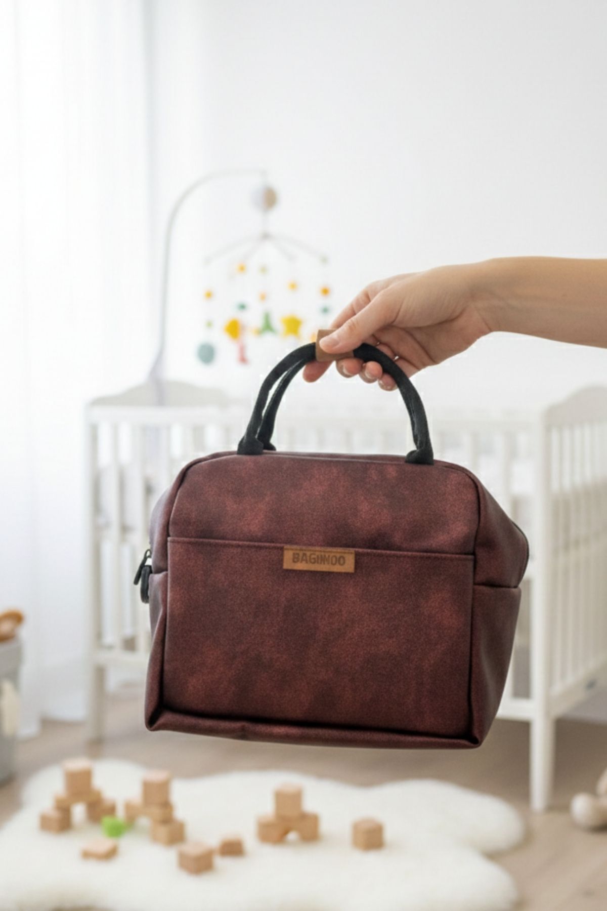 Bagimoo Isı Yalıtımlı Su Geçirmez Termal Çanta Yemek Taşıma Beslenme Çantası Askılı Kahve Suni Deri fotoğrafı 3 (önizleme)