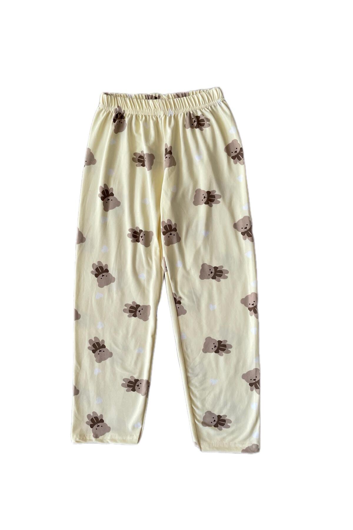 byalisdmr KIZ ÇOCUK PİJAMA TAKIMI AYICIK DESEN YAZLIK %100 PAMUK MİLAN KUMAŞ BİYE DETAY GÖMLEK YAKA fotoğrafı 7 (önizleme)