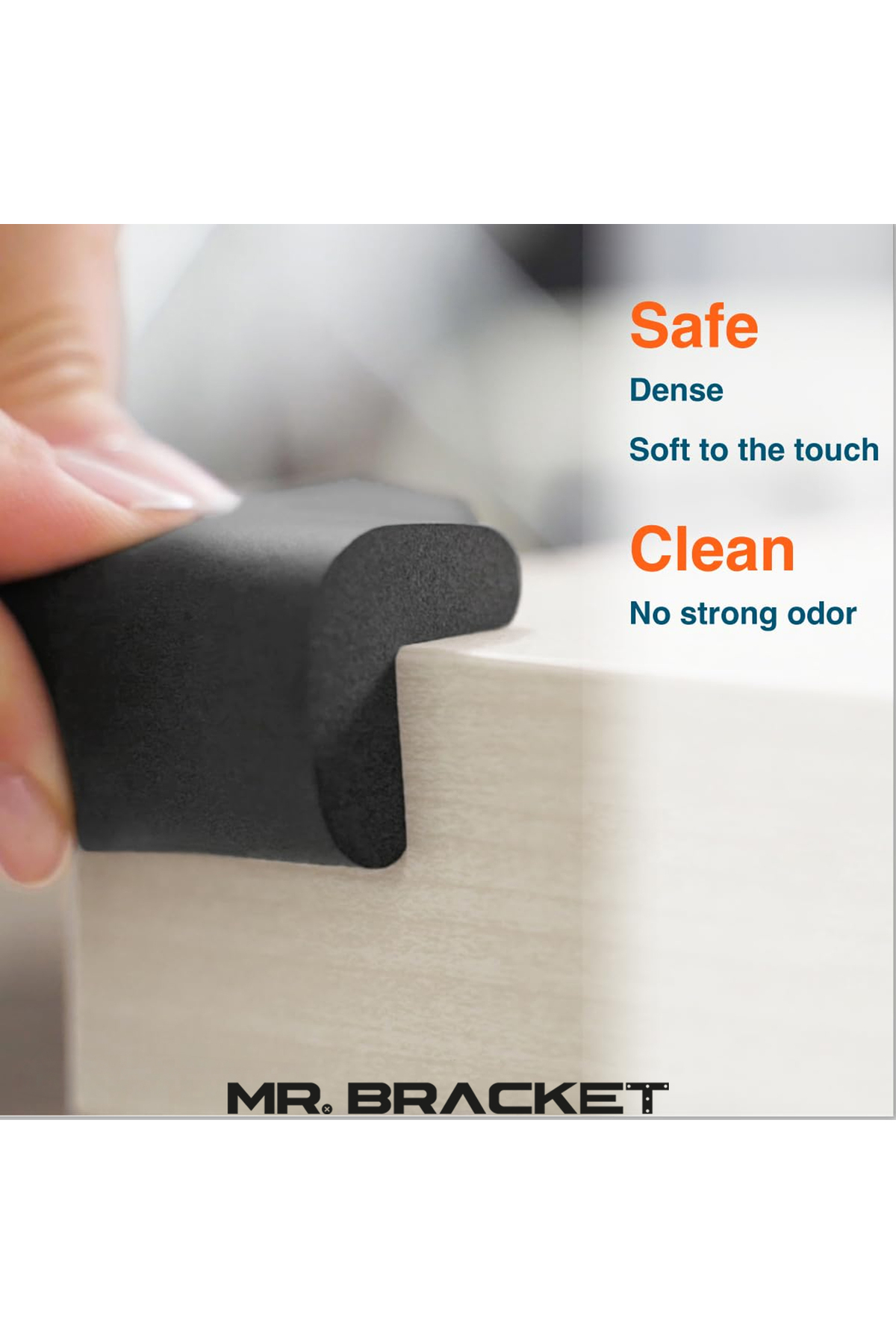 MR.BRACKET 4 ad. Hazır Yapışkanlı Siyah Kalın Kauçuk Yumuşak Bebek Köşe Koruyucu Sünger Mobilya Kenar Koruma fotoğrafı 6 (önizleme)