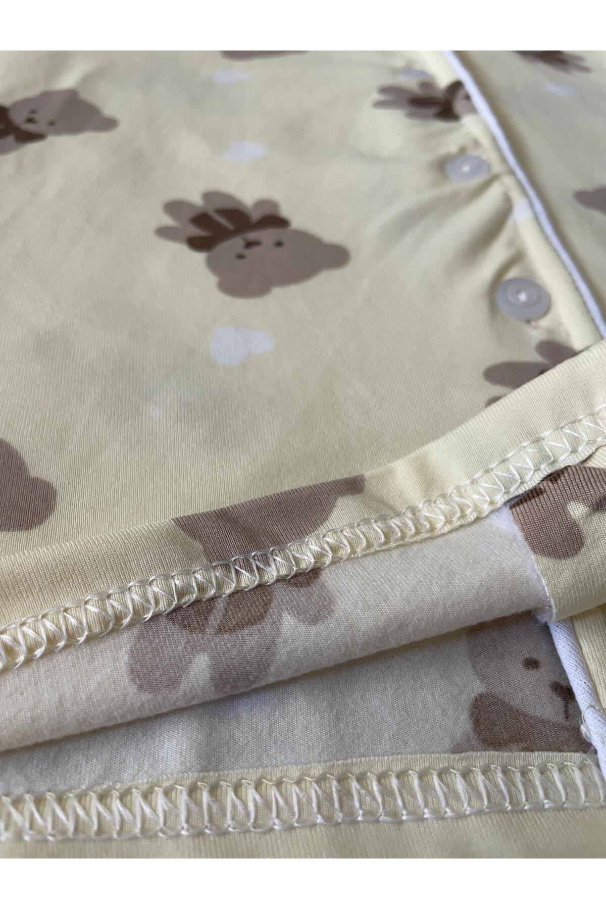 byalisdmr KIZ ÇOCUK PİJAMA TAKIMI AYICIK DESEN YAZLIK %100 PAMUK MİLAN KUMAŞ BİYE DETAY GÖMLEK YAKA fotoğrafı 5 (önizleme)