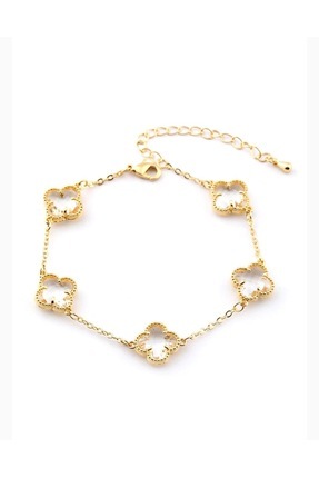 takiincim Çelik Yonca Bileklik Gold Kristal