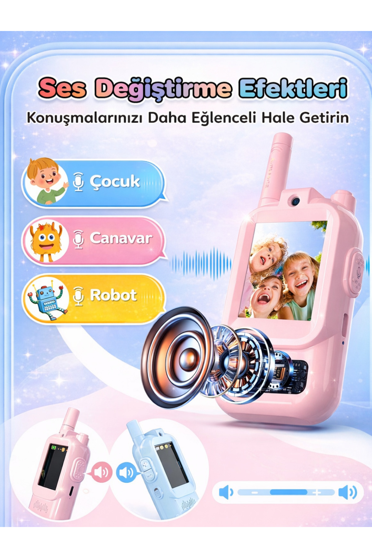 SONREİR Akıllı Kameralı Çocuk Telsizi Videolu Görüşme 1000 mAh Şarjlı 2.0” Renkli LCD Ekran Walkie Talkie fotoğrafı 6 (önizleme)