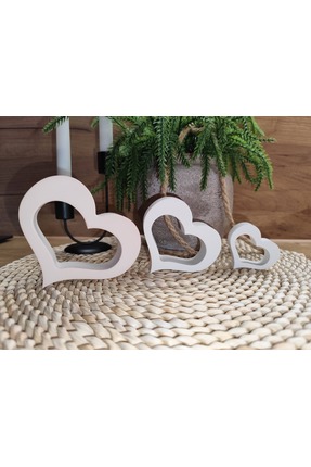 keskinhomecraft El Yapımı Taş Tozu 3’lü Dekoratif kalp seti hediyelik Modern ...