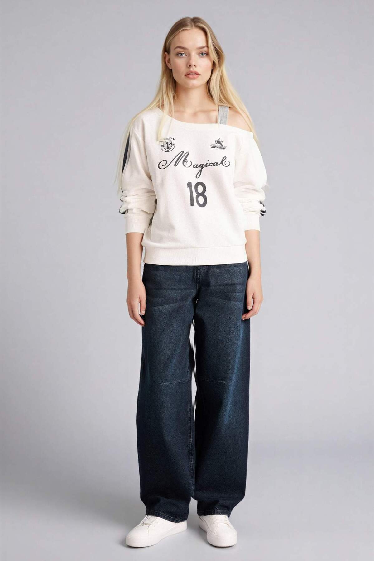 Defacto  Kayık Yaka Baskılı Sweatshirt G9614AX26SP - Görsel 2