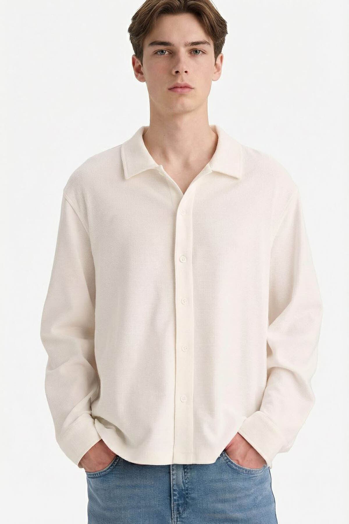 Defacto Boxy Fit Polo Collar Long Sleeve Shirt F8611Ax26Sp