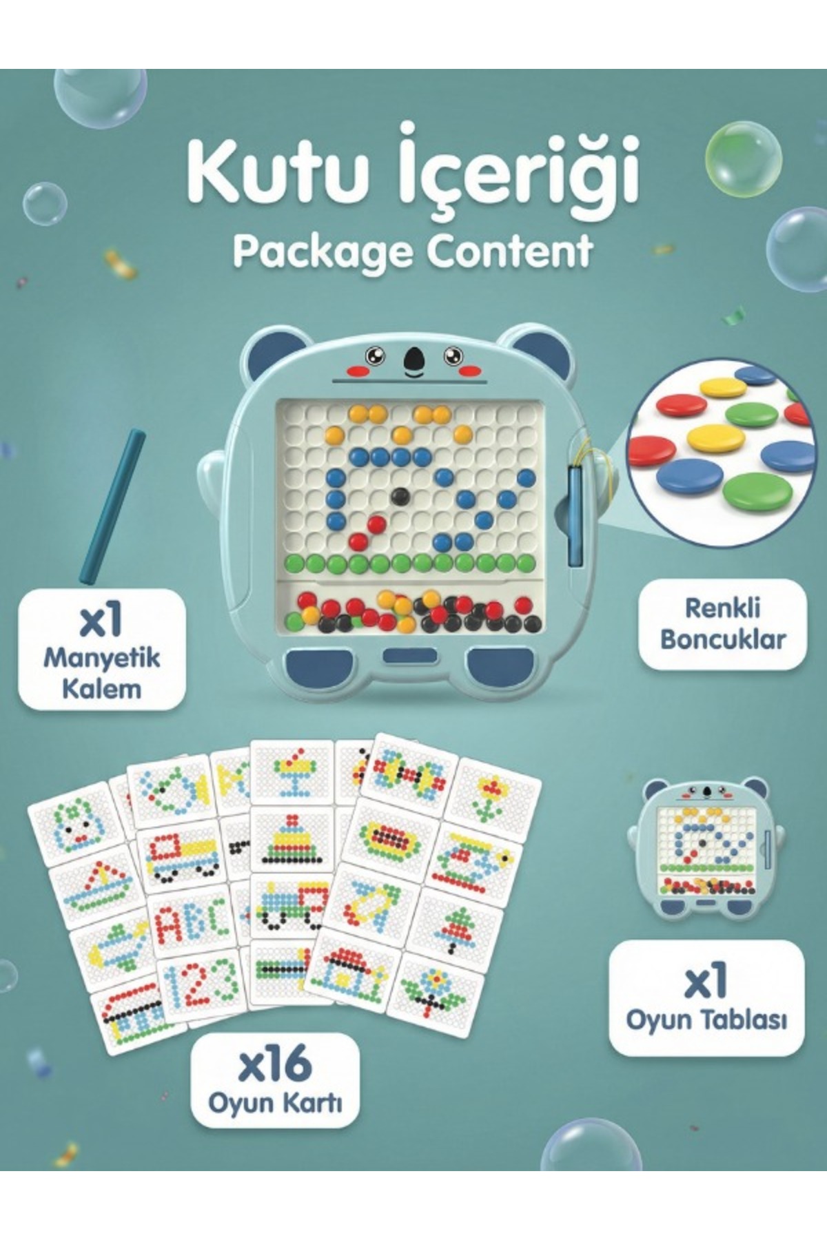 toysmilla Manyetik Çizim Tablası 16 Oyun Kartı Mıknatıslı Kalem Desen Tamamlama Eğitici Oyuncak Montessori fotoğrafı 3 (önizleme)