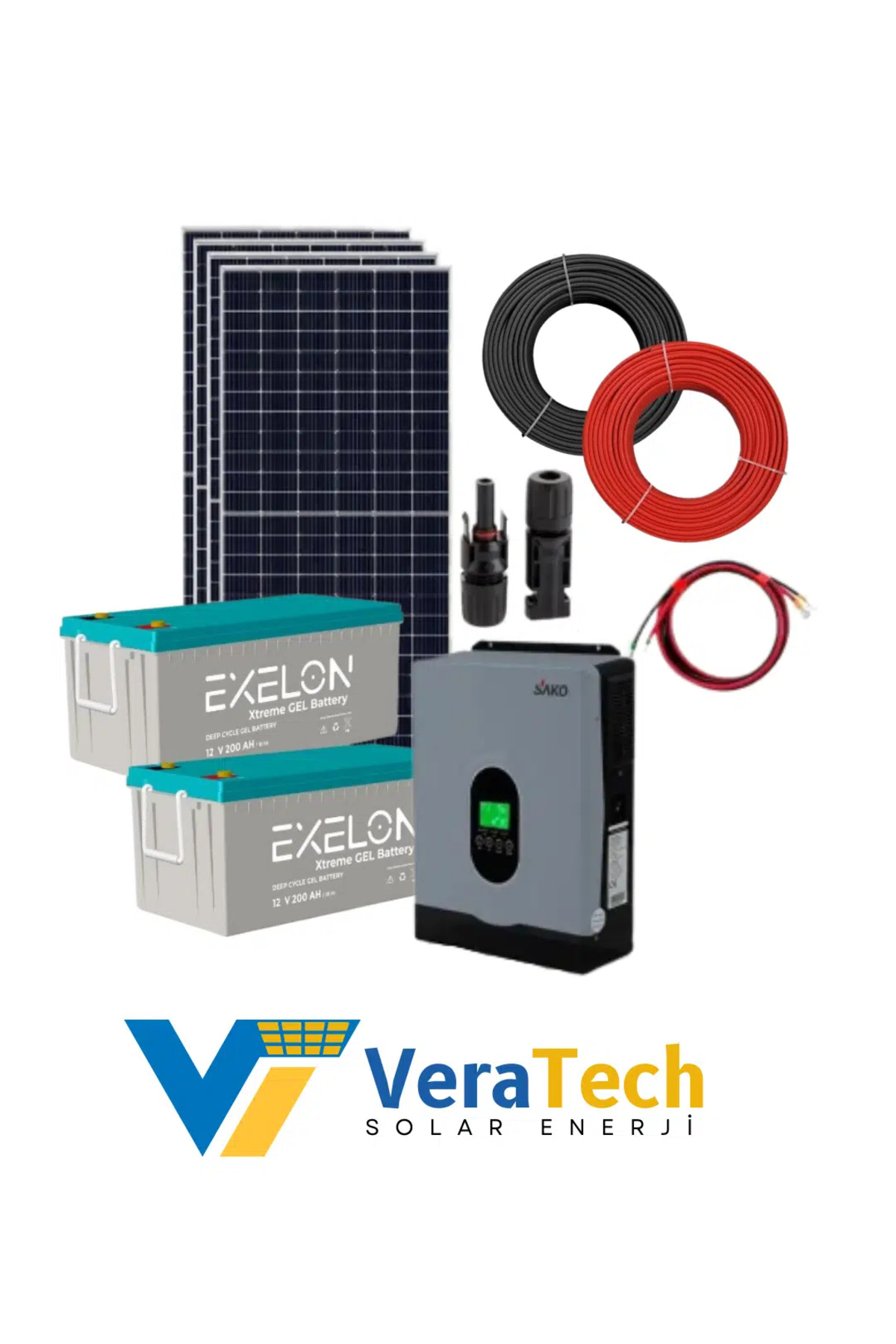 VeraTech Bahçe Evi Çamaşır Makinesi Solar Paketi 2200W Güneş Paneli 2.7Kw İnverter 400ah Jel Akü