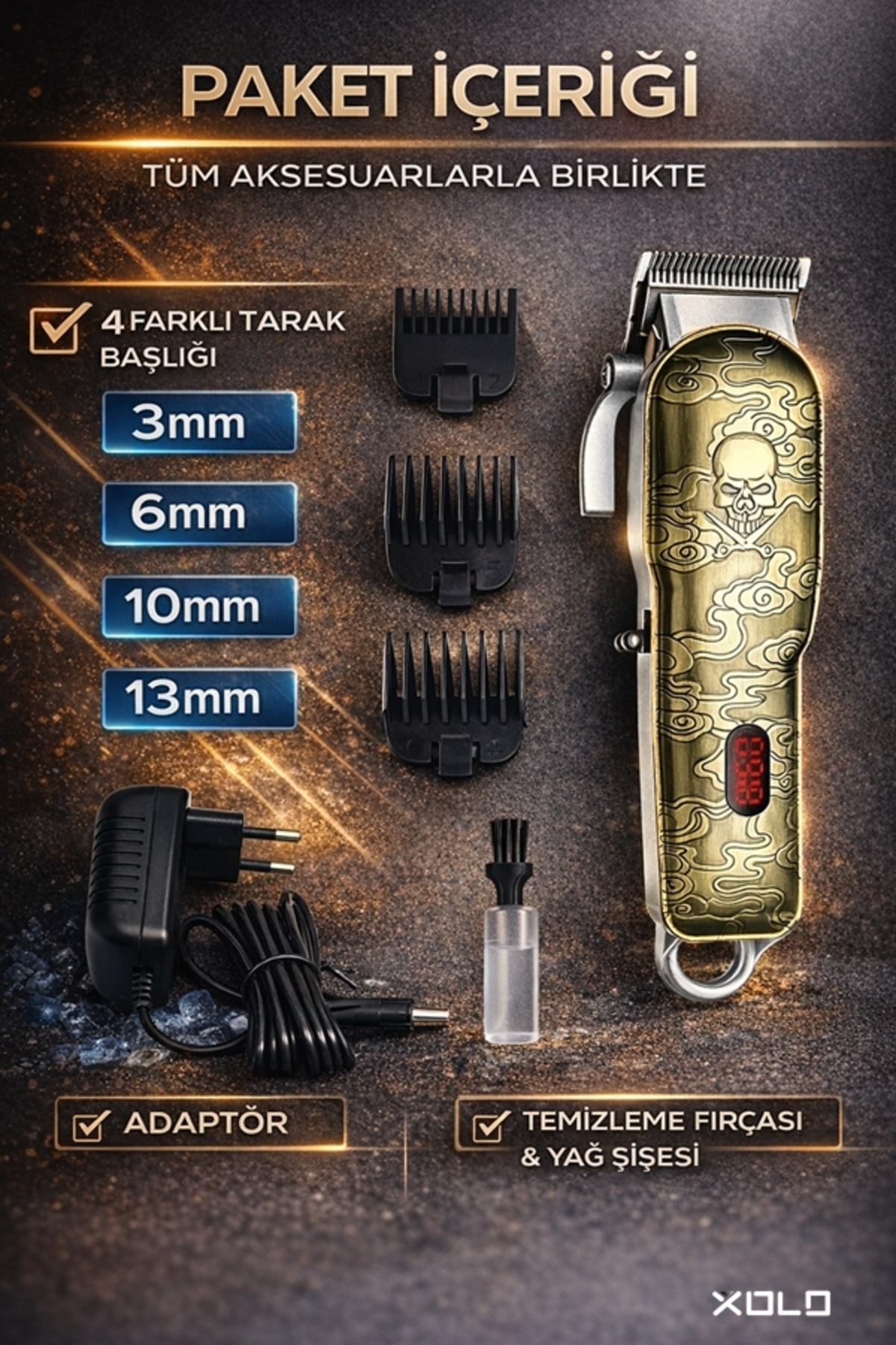 Xolo Tıraş Makineli Saç Tıraş Kesim Makas Seti 10 Parça Kuaför