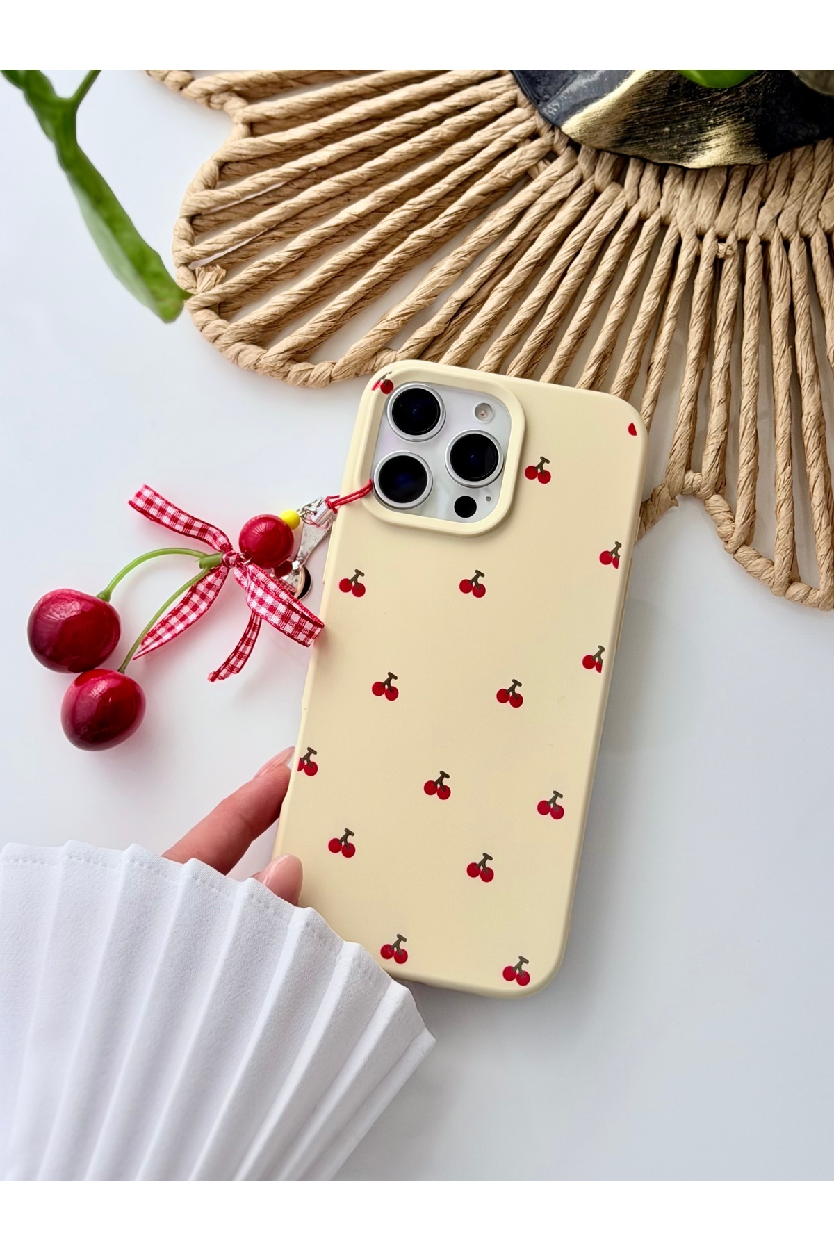 Iphone 16 Promax Compatible Charm Cherry Design Flexible Silicone Case with Toy