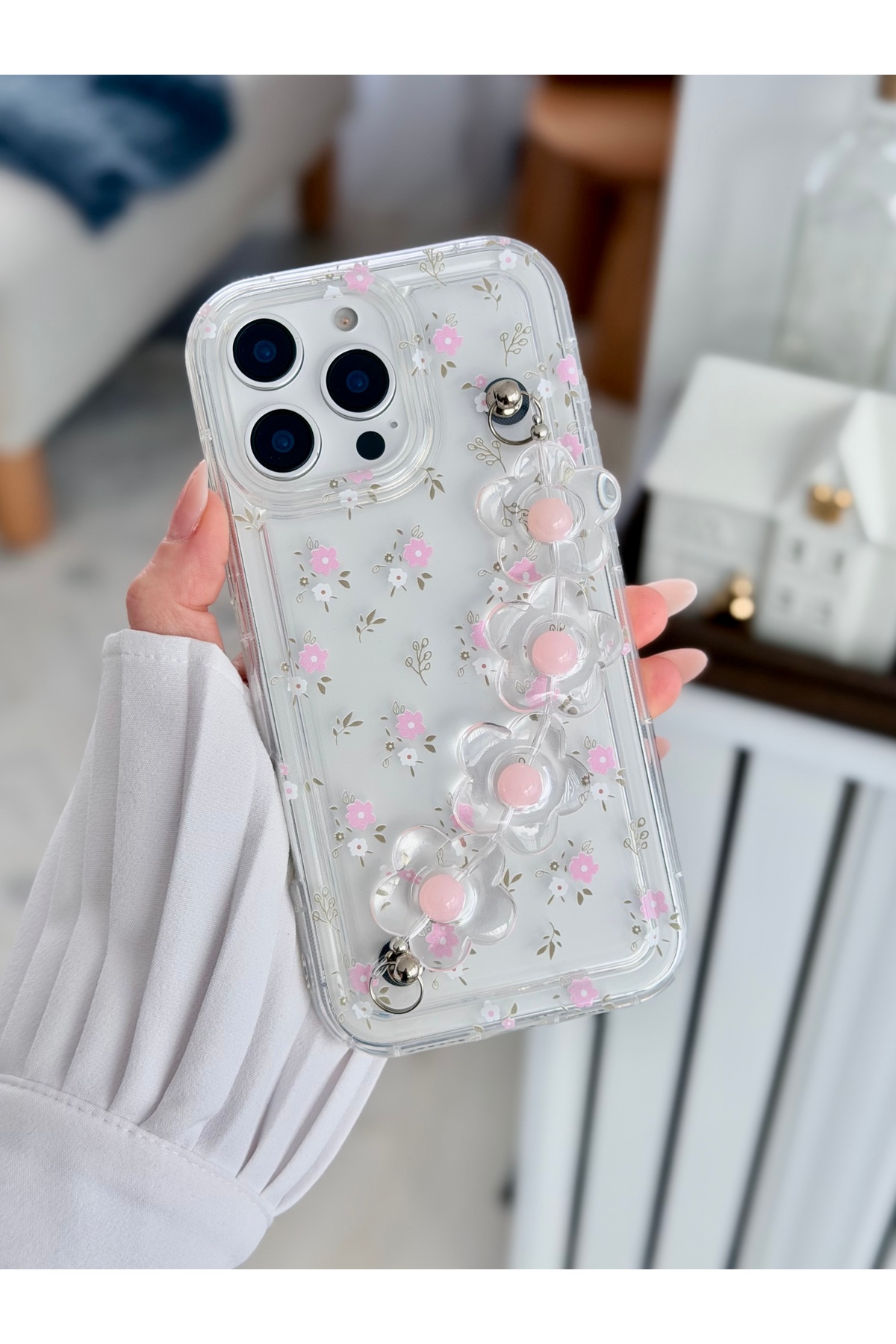 Pink Flower Design Toy Flexible Silicone Case with Iphone 16 Promax Compatible Handle