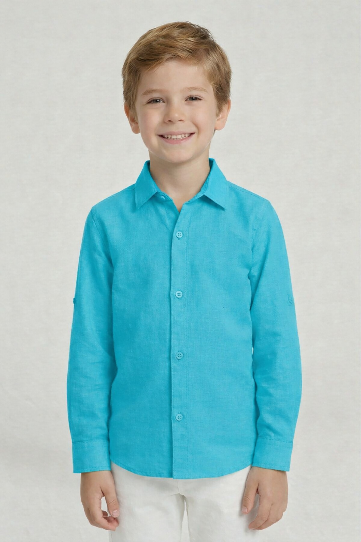 Boys Turquoise Linen Long Sleeve Shirt – Daily and Special Day Use 29 October 23 April