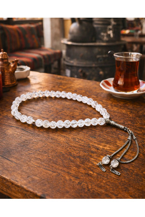 SUFİ TESBİH & ESANS VE HEDİYELİK Doğal Necef Taşı Tesbih 33’lü – Şeffaf Krist...