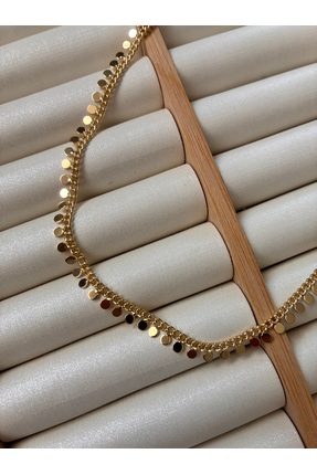 ARİ TAKI Pullu gold çelik kolye 52 cm