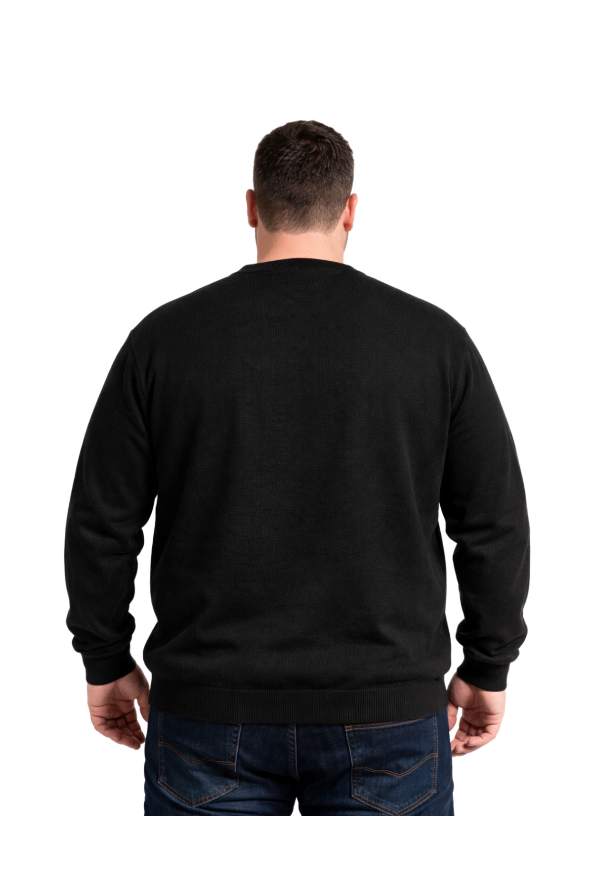 BattalModa Erkek Büyük Beden Siyah Bisiklet Yaka Triko Kazak 5XL-6XL-7XL-8XL görsel 3