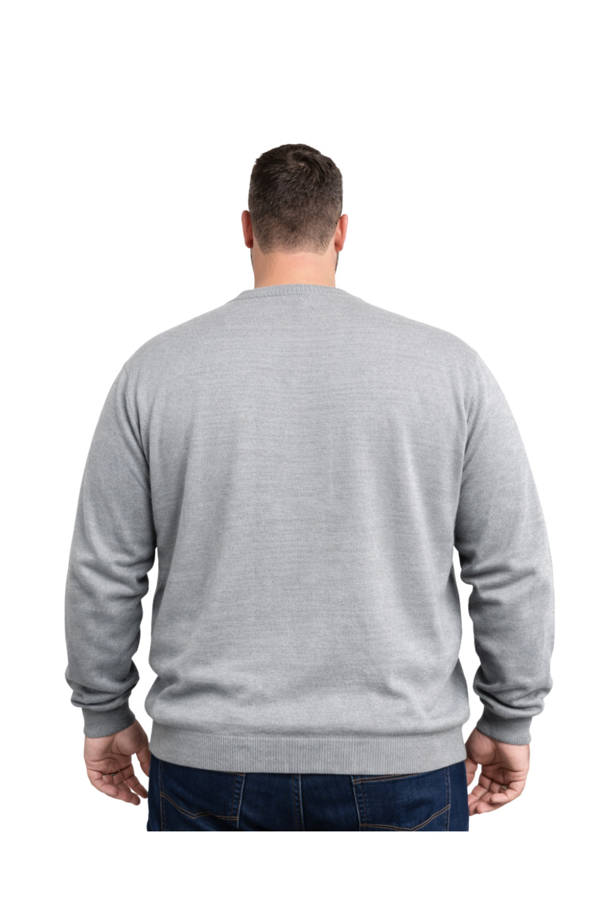 BattalModa Erkek Büyük Beden Gri Bisiklet Yaka Triko Kazak 5XL-6XL-7XL-8XL görsel 3