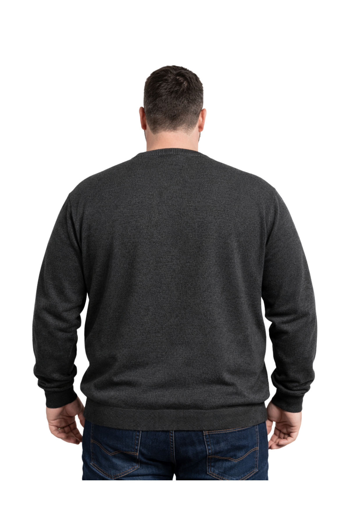 BattalModa Erkek Büyük Beden Antrasit Bisiklet Yaka Triko Kazak 5XL-6XL-7XL-8XL görsel 3