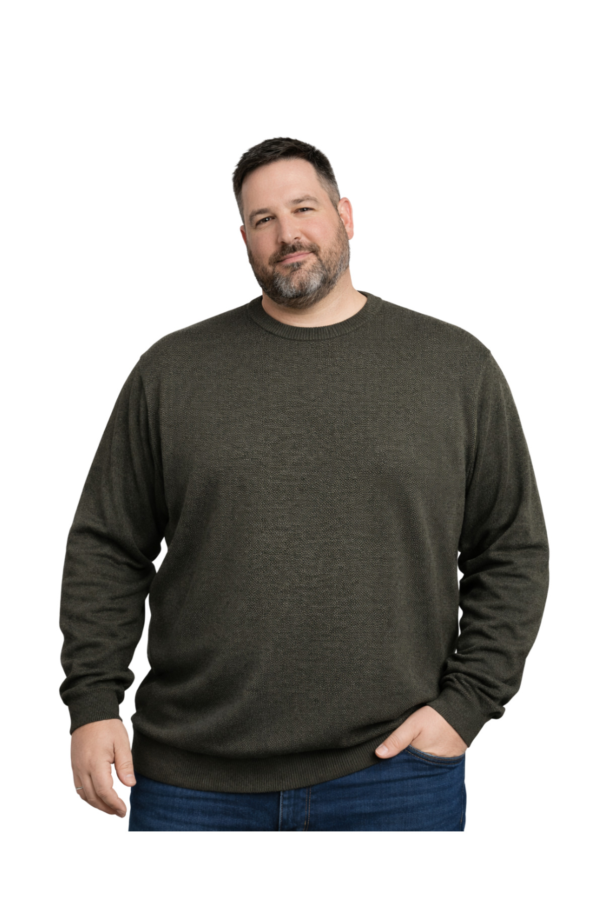 BattalModa Erkek Büyük Beden Haki Bisiklet Yaka Triko Kazak 5XL-6XL-7XL-8XL