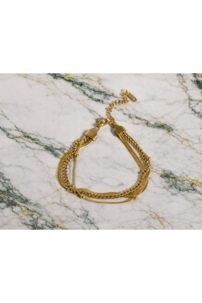 MERVAN TAKI Altın Renkli Çelik Zincir Bileklik