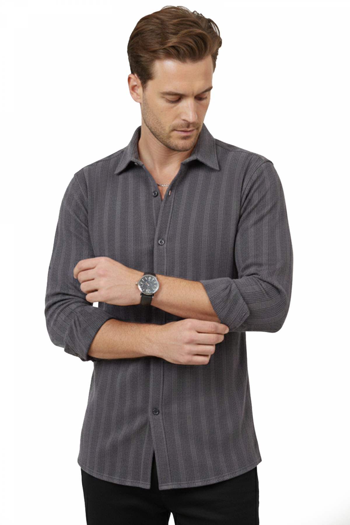 Smoked Comfortable Knitted Fabric Lycra Men's Shirt 2602601