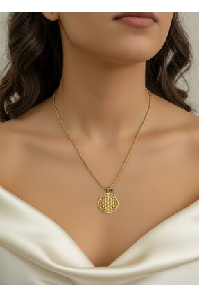 Multi JEWEL Mavi Boncuklu Yaşam Çiçeği Çelik Burgu Kolye