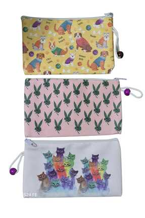 TGD_Designs Kedi ve Köpek Baskılı 3'Lü Makyaj Çantası Avantaj Seti, Kalemlik,...