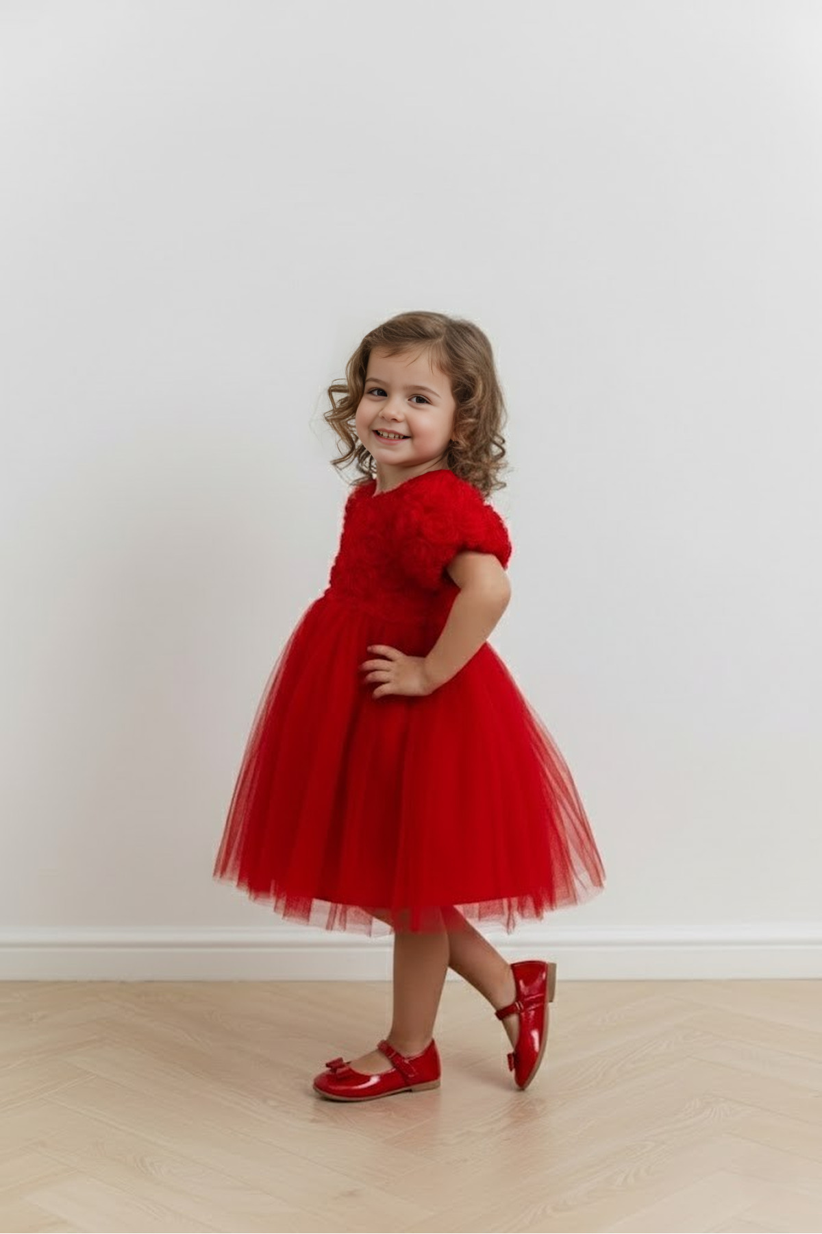 FURYATEX Kız Çocuk Çiçekli Tül Prenses Elbise – 3D Gül Aplikeli Doğum Günü Özel Gün Parti Elbisesi fotoğrafı 2 (önizleme)