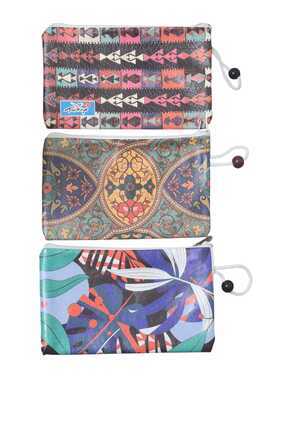 TGD_Designs Kilim ve Çiçek Baskılı 3'Lü Makyaj Çantası Avantaj Seti, Kalemlik...