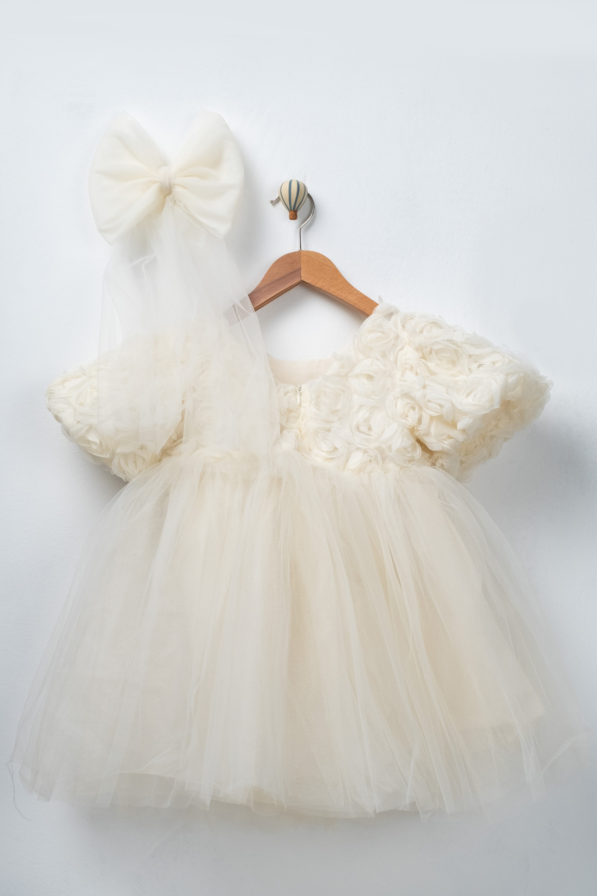 FURYATEX Kız Çocuk Çiçekli Tül Prenses Elbise – 3D Gül Aplikeli Doğum Günü Özel Gün Parti Elbisesi fotoğrafı 3 (önizleme)