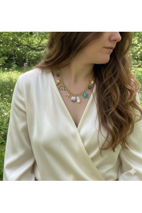 Sâden Collection Gold Kaplama Deniz Kabuğu ve Yıldız Figürlü Charm Kolye - Re...