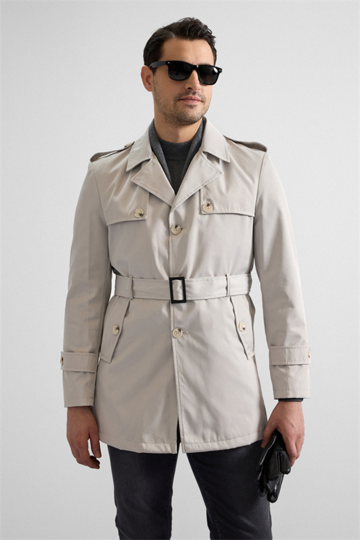 SÜVARİ  Taş Slim Düz Cepsiz Trençkot