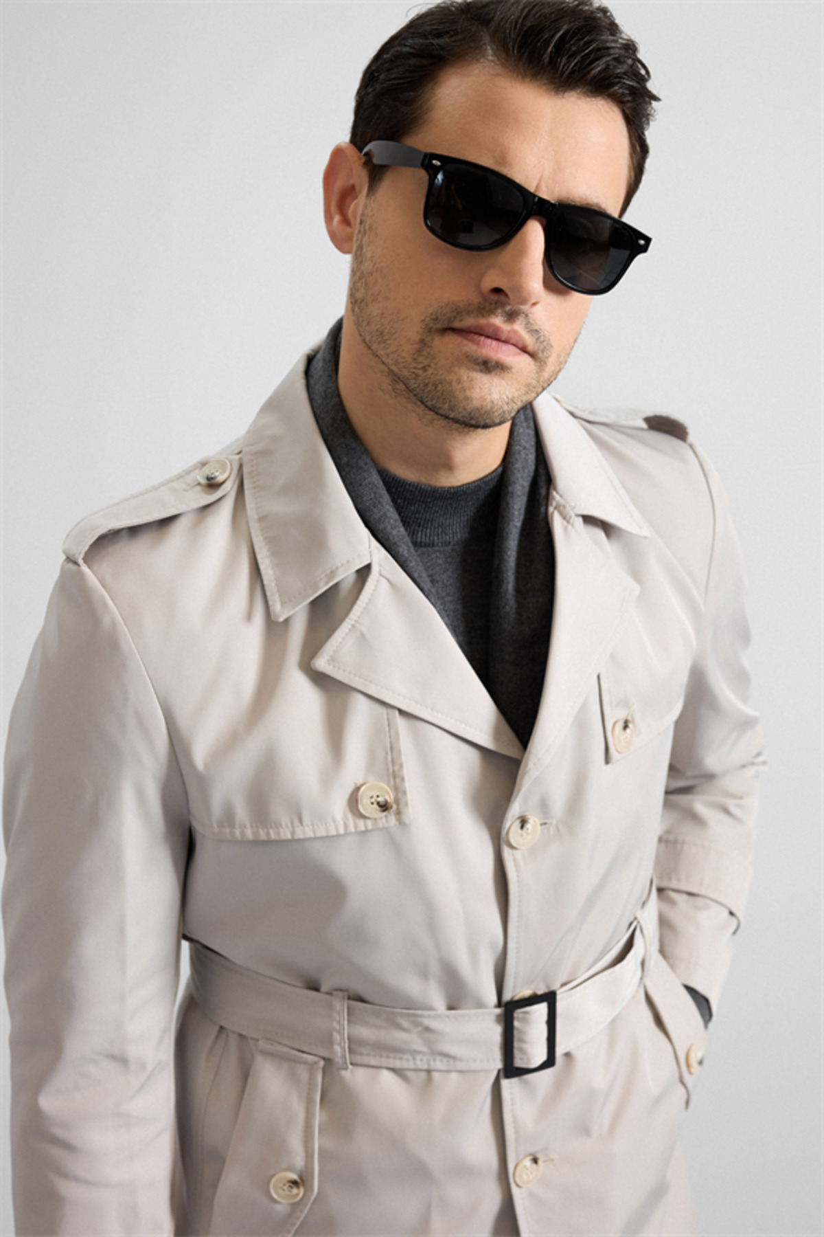 SÜVARİ  Taş Slim Düz Cepsiz Trençkot - Görsel 3