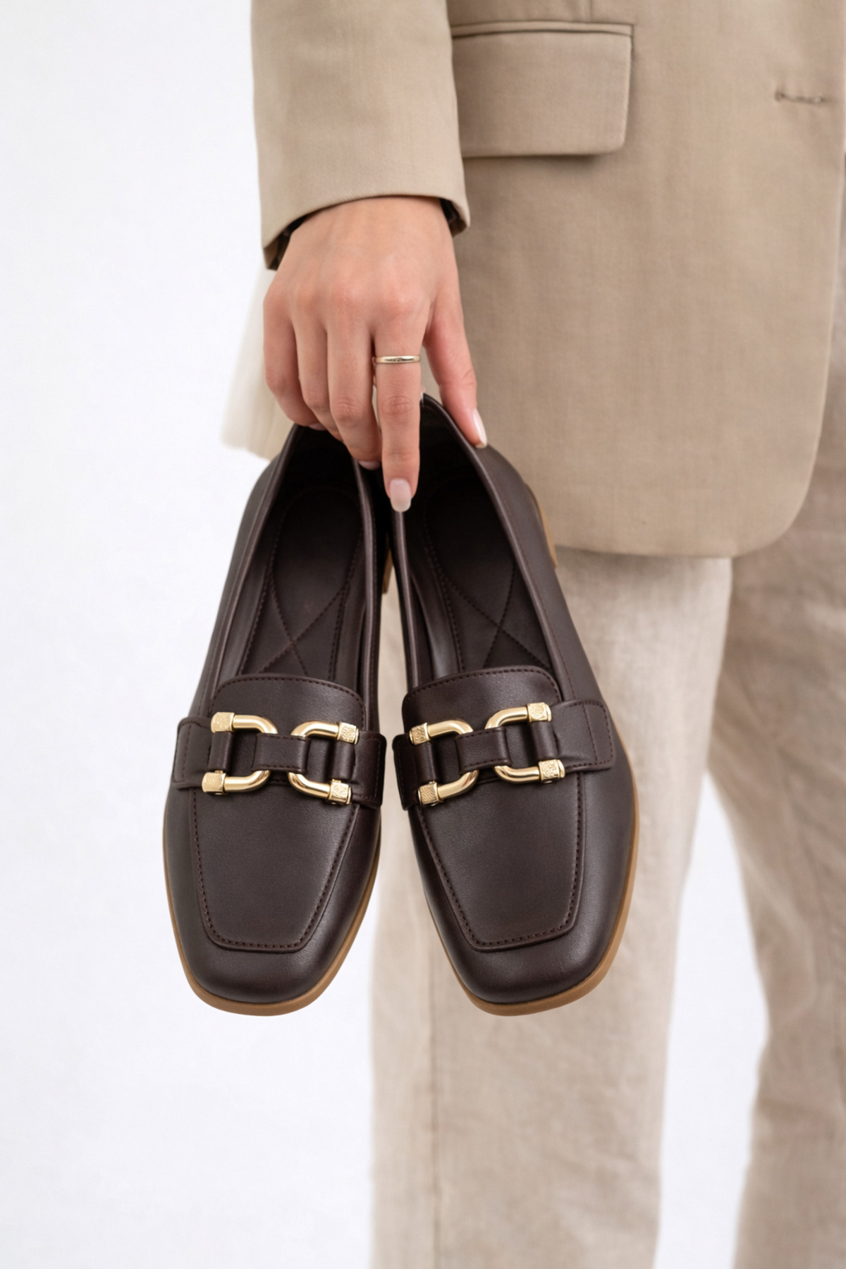 STOCON  Kadın Loafer Babet Gold Tokalı Günlük Rahat Ofis Ayakkabısı Kaymaz Taban Şık Klasik STC1252 - Görsel 2