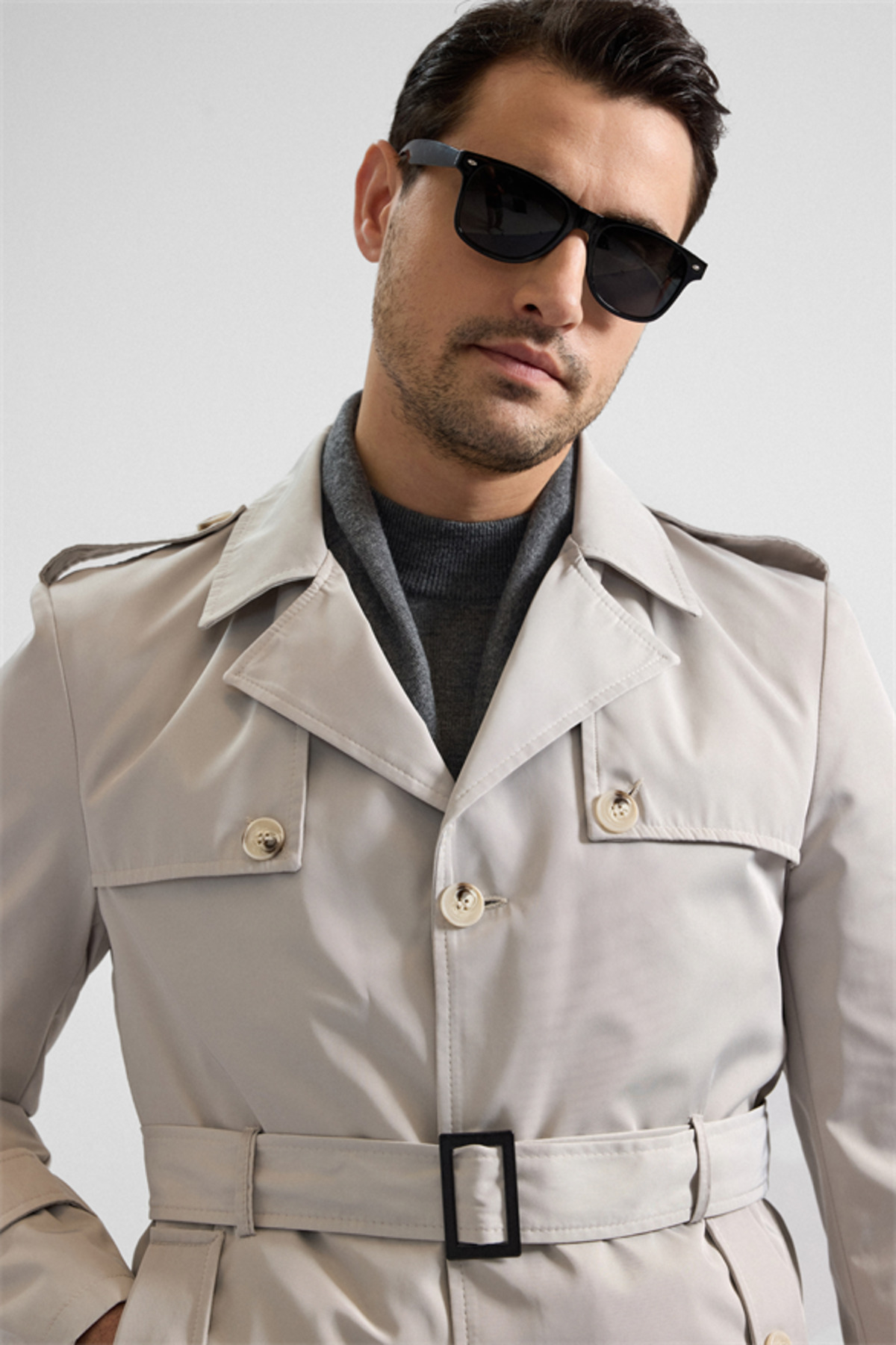 SÜVARİ  Taş Slim Düz Cepsiz Trençkot - Görsel 4