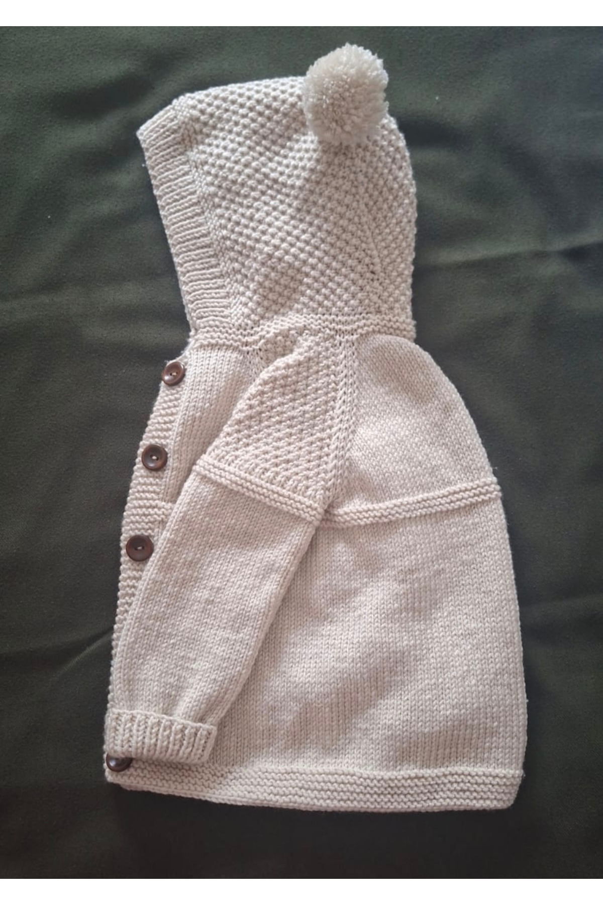 MİNOHOUSE El örgüsü bej rengi unisex kapüşonlu bebek hırka fotoğrafı 3 (önizleme)