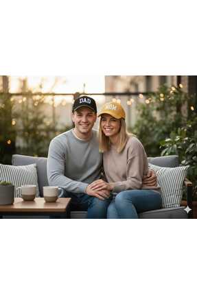 Betülce Mom Dad Yazılı Çift Şapka Seti – 2'Li Anne Baba Kombin Aile Şapkası- ...