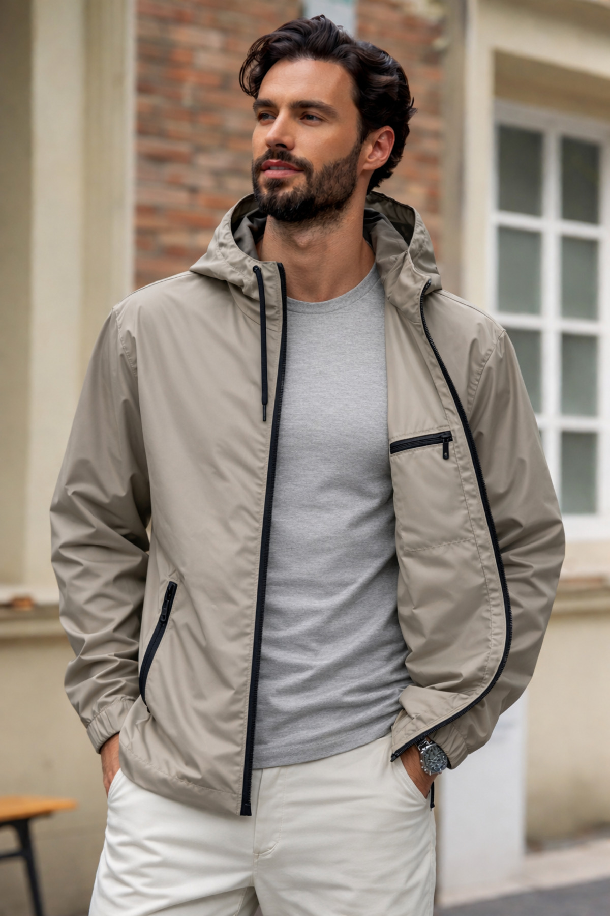 DAMGA JEANS Erkek Trend Kahve Fermuarlı Yağmurluk görsel 2