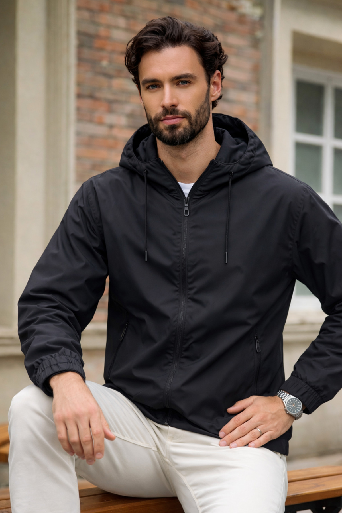 DAMGA JEANS  Erkek Trend Siyah Fermuarlı Yağmurluk - Görsel 6