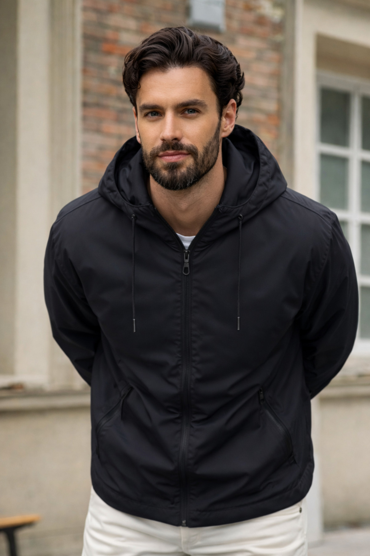 DAMGA JEANS  Erkek Trend Siyah Fermuarlı Yağmurluk - Görsel 4