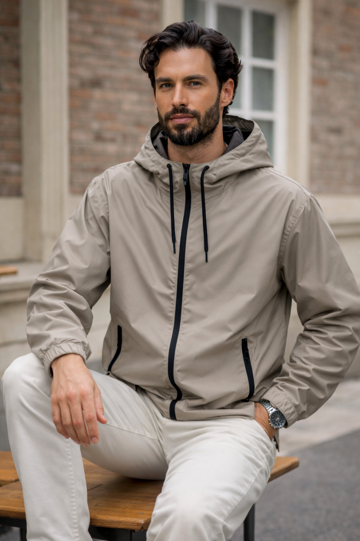 DAMGA JEANS Erkek Trend Kahve Fermuarlı Yağmurluk görsel 5
