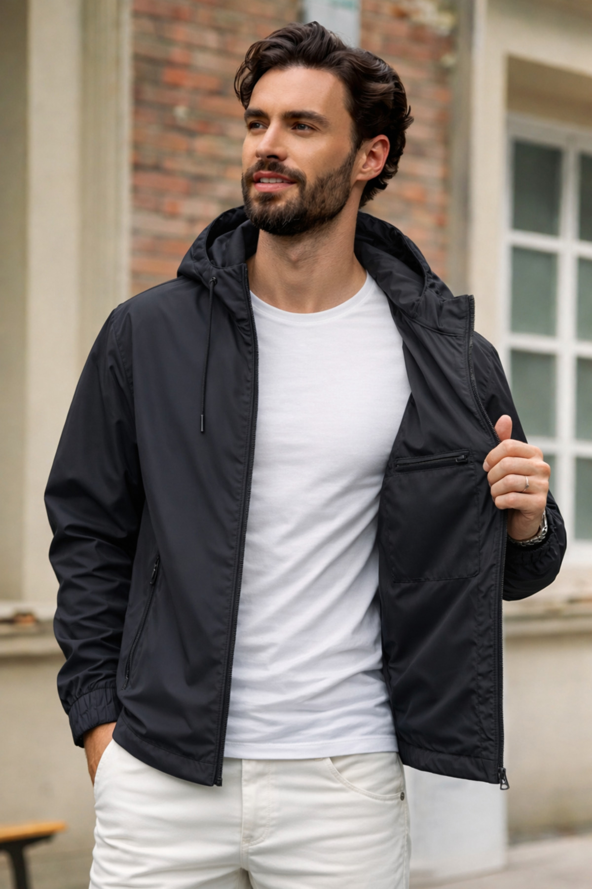 DAMGA JEANS  Erkek Trend Siyah Fermuarlı Yağmurluk - Görsel 2