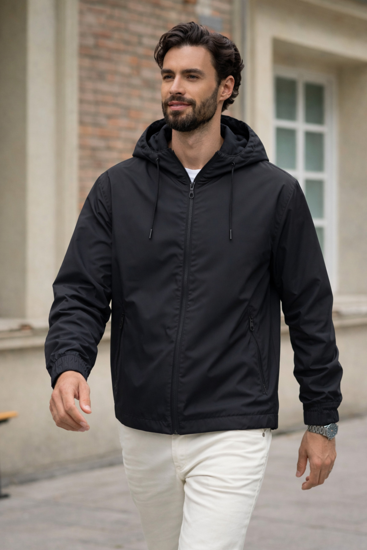 DAMGA JEANS  Erkek Trend Siyah Fermuarlı Yağmurluk - Görsel 5