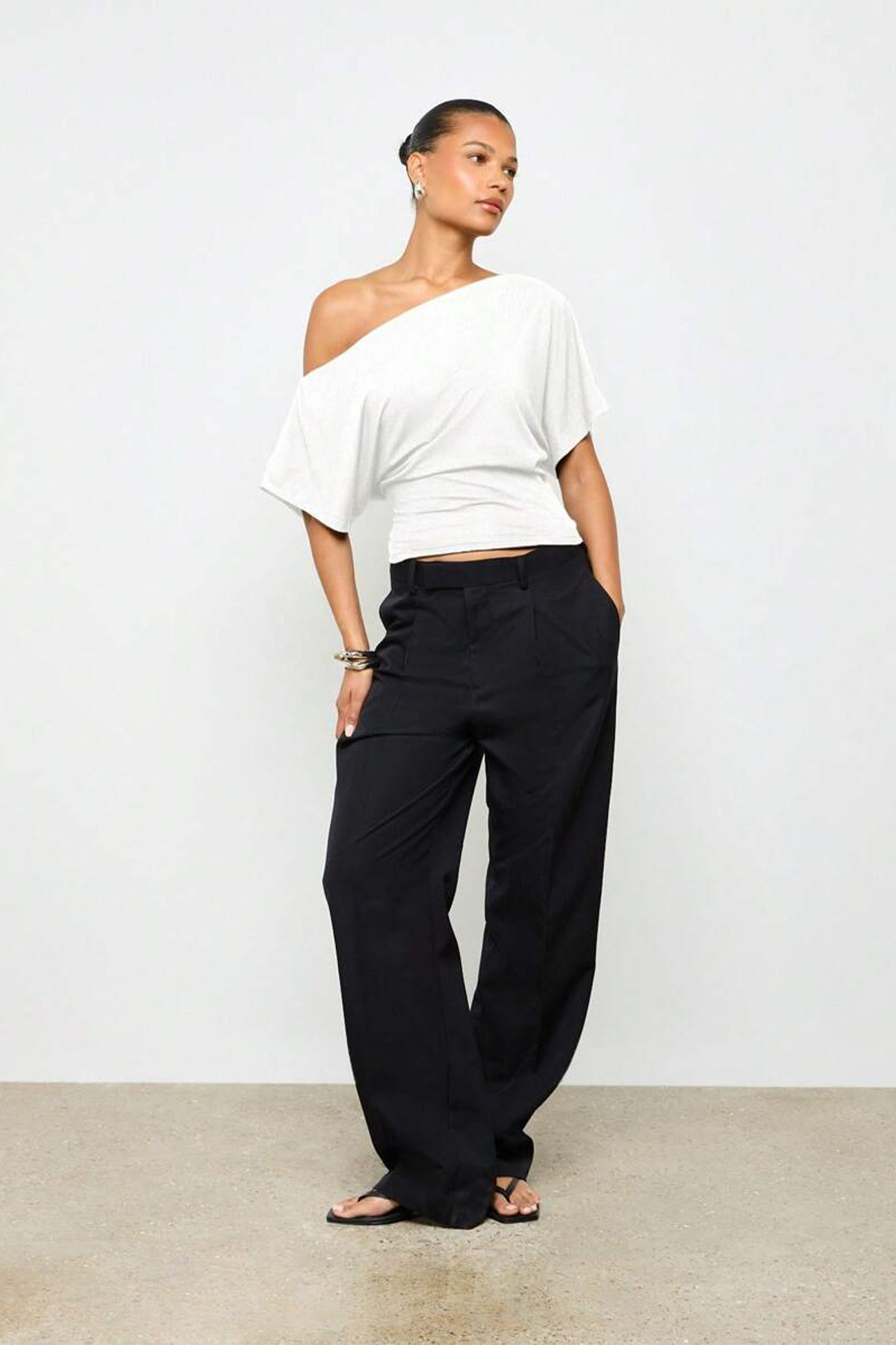 ecemore  Bele Oturan Kayık Yaka Geniş Kollu Doğal Viskon Bluz - Görsel 3