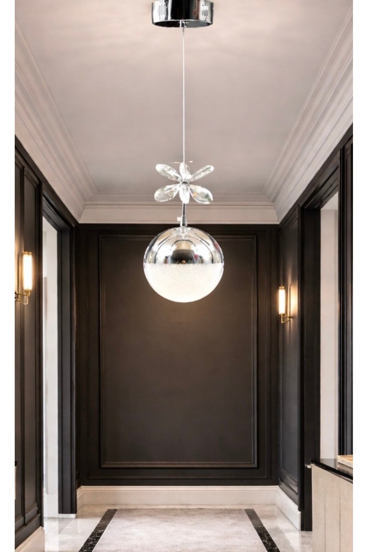Luxury Single Pendant Power Led Daylight Bright Chrome Plated Butterfly Detailed