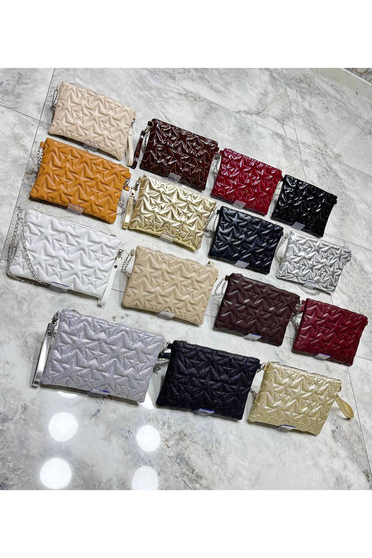 MyleeButik Yıldız Nakışlı Star Kadın Kapitone Portföy El Çantası & Clutch görsel 4