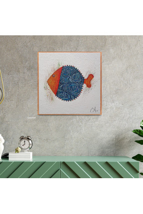 Galeri Mavi Cool Fish – İmzalı Özgün Akrilik Tablo 40x40 cm Vernikli Çerçeves...
