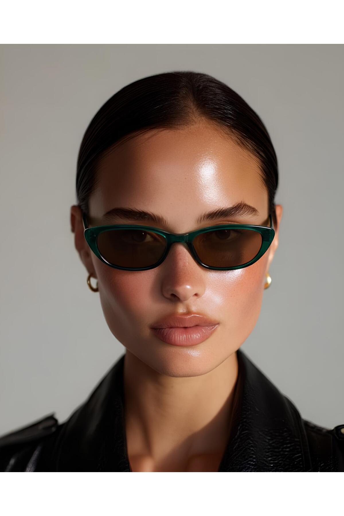 Rusban green framed brown cateye sunglasses for women | Uv400 protected and 50 snaps