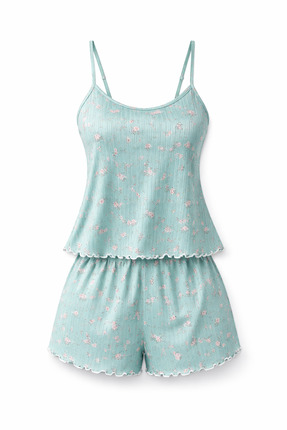 LORVESSA Mint Blossom Çiçek Desenli Askılı Şort Takımı