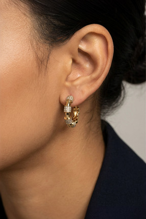 LYKOS Kararmaz Gold Çelik Zirkon Taşlı Chunky Halka Küpe - Şerit Taşlı Göster...